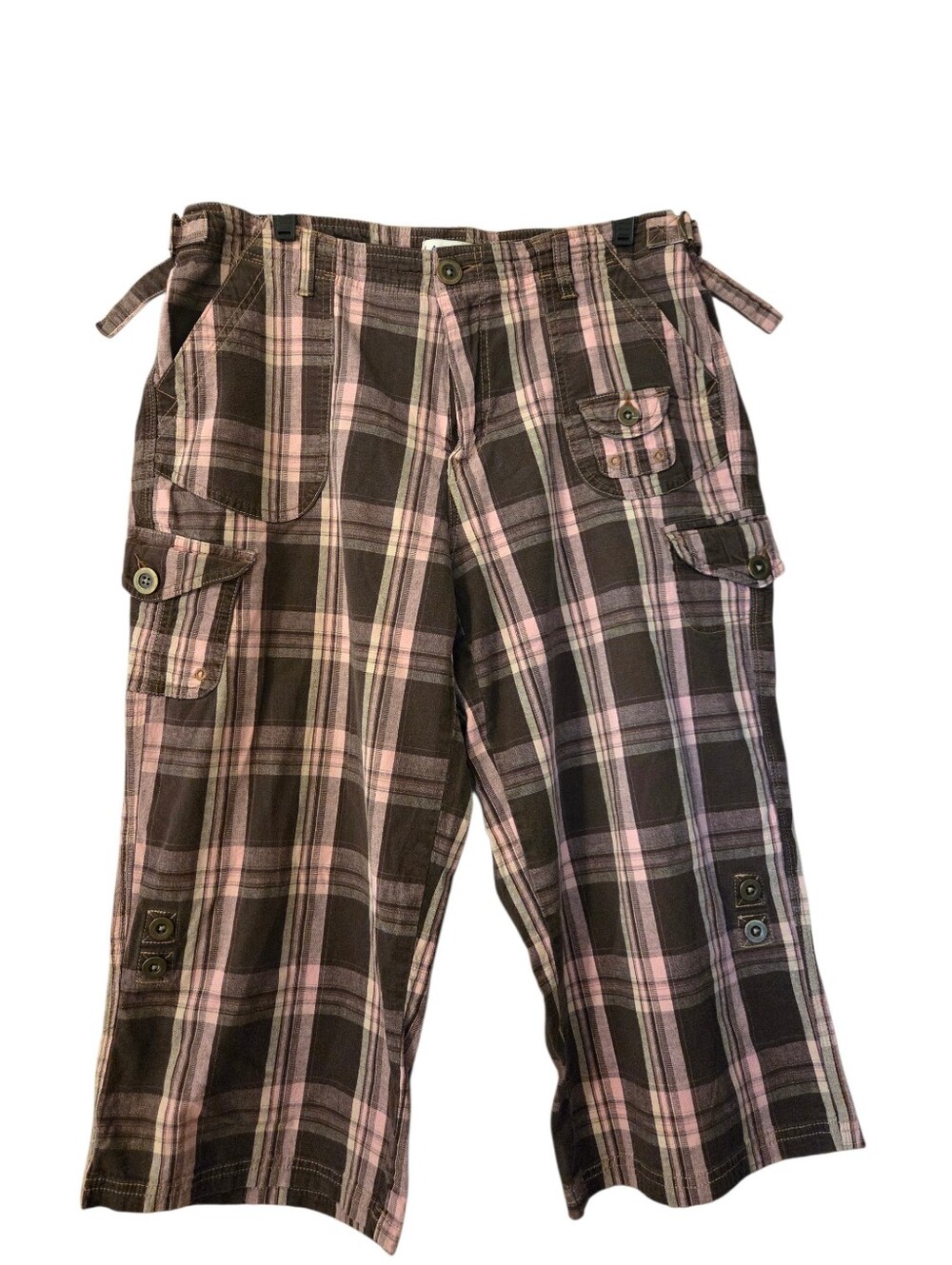L.A. Blues Pink Black Plaid Cargo Wideleg Cropped Capri Pants 90's Y2K Size 14